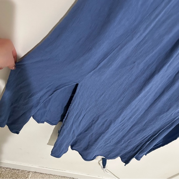 Baltic Born Blue V Neck Flutter Ruffle Short Sleeve Side Slit Midi Maxi Dress Lg - Picture 5 of 8